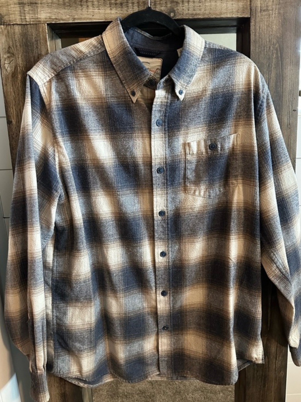 Weatherproof Vintage Plaid Flannel Shirt Large Blue Gray Western Ranchwear cabin